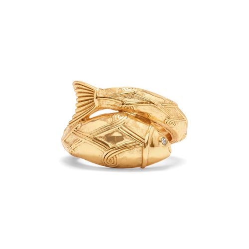 Inspired by a love of the ocean, this swirling golden fish is festooned with intricate gilded detailing and is a reminder to go with the flow of everyday adventures - but never be afraid to go against the current when your deep intuition calls for it. The perfect embellishment for adding shimmering sophistication (with a splash of whimsy) to any look.