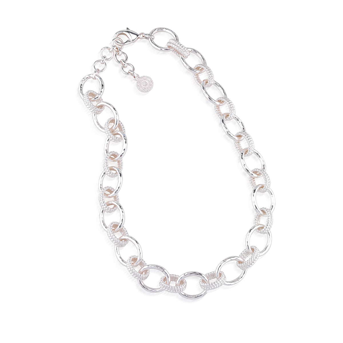 Cleopatra Regal Link Necklace, 16"+2" - Silver Detail