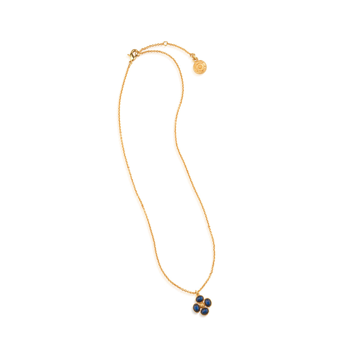 Berry Clover Double Sided Charm Necklace, 16"+2" - Blue Labradorite full detail view of necklace