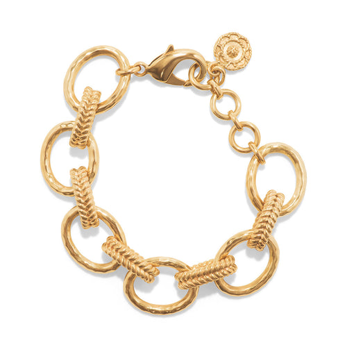 Designed for the modern woman, this statement piece is as timeless as its namesake icon, with abundantly sized links wrought in hammered gold and rendered in a braided motif reminiscent of Egypt's beautiful wheat fields. Radiating feminine power for reigning triumphant over every occasion and adventure