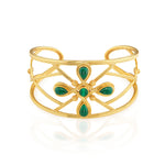 Inspired by Capucine’s incomparable grandmother, Monique De Wulf, who was a true Grande Dame de Paris; unwavering in her spiritual strength, devotion to family (with 9 children!) and passion for dancing. This is a power piece. A subtle compass motif with gorgeous green malachite serves as a reminder to trust your instincts and follow your own true north, your inner light. Let your conscience be your compass and you will always choose wisely.