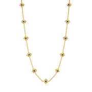 This double-sided chain necklace is a vision in bright, gleaming gold, interspersed with all-seeing eyes of lush green onyx and intense blue labradorite gemstones that flip throughout the day with a wink of playfulness. Mystical yet modern, this eye-catching piece is inspired by the cosmic place between your heart (feeling) and head (logic). Wear it long or doubled around your neck for a layered look and be reminded to trust your instincts, your inner sight.