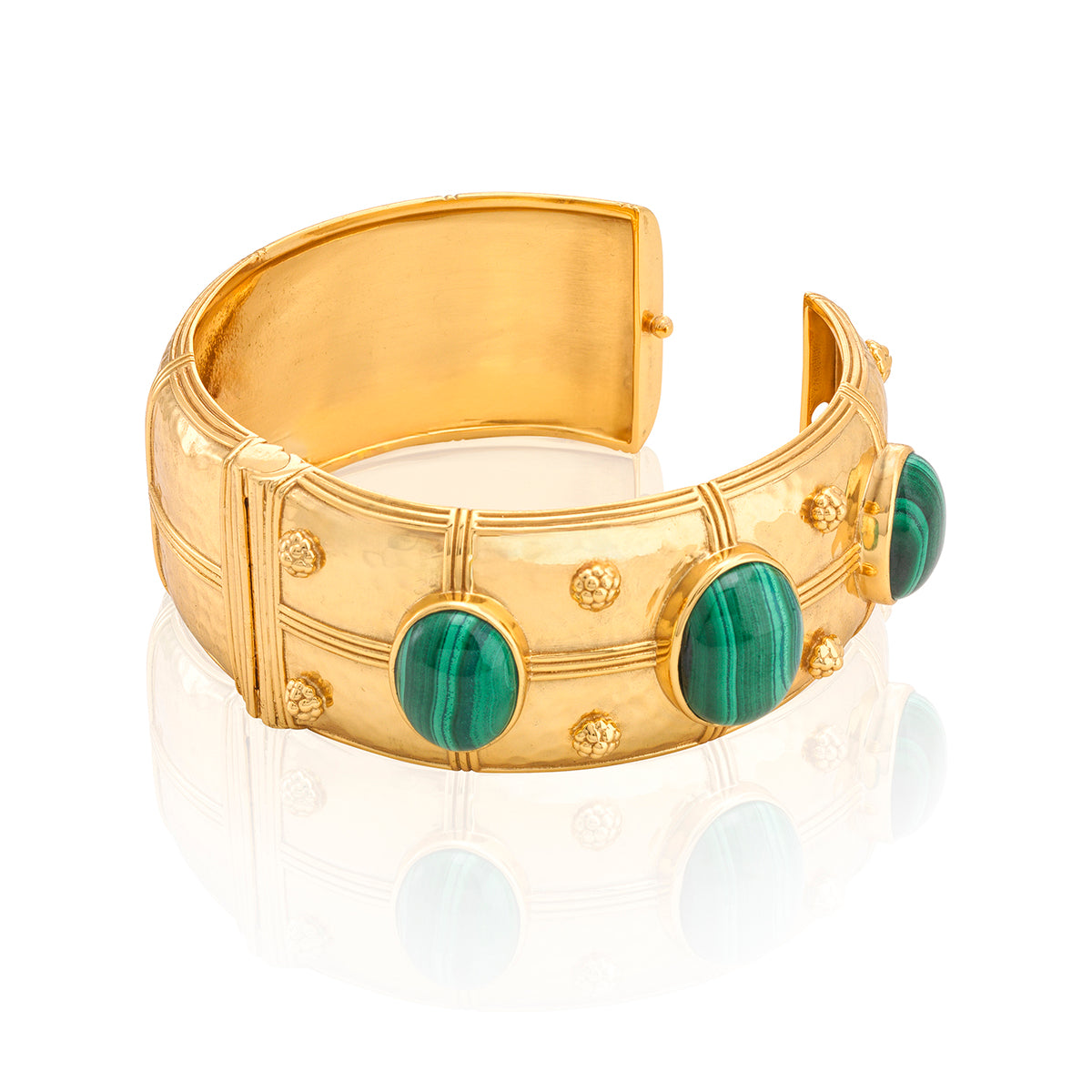 Cleopatra Grande Hinged Bangle - Malachite Top Detail