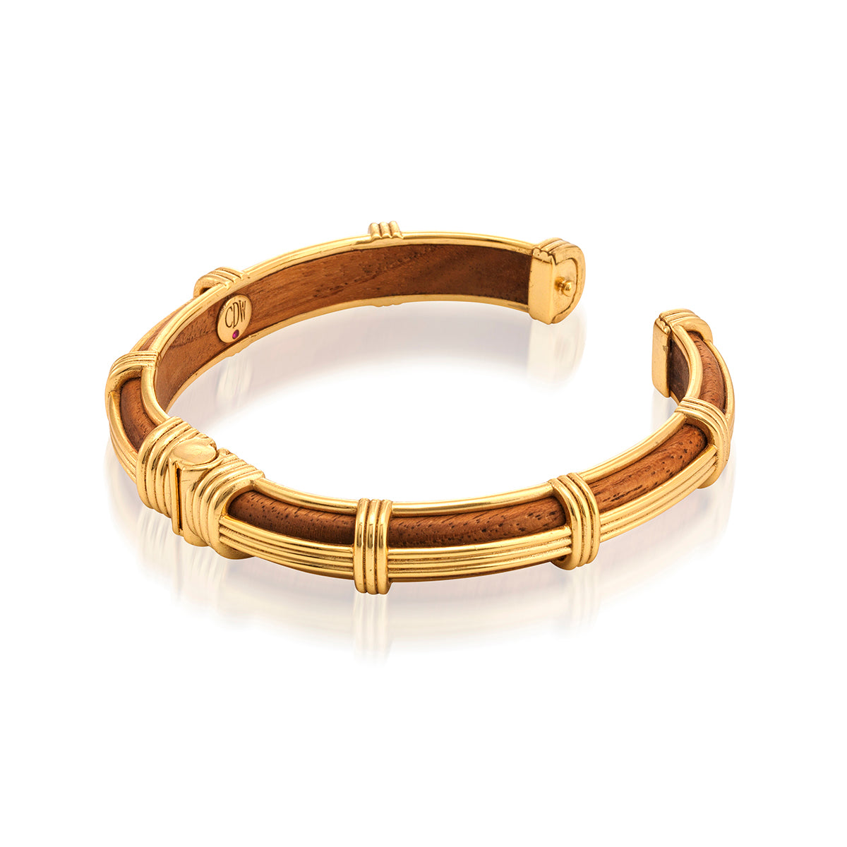 Gaia Petite Hinged Bangle, S/M - Teak Top Detail 