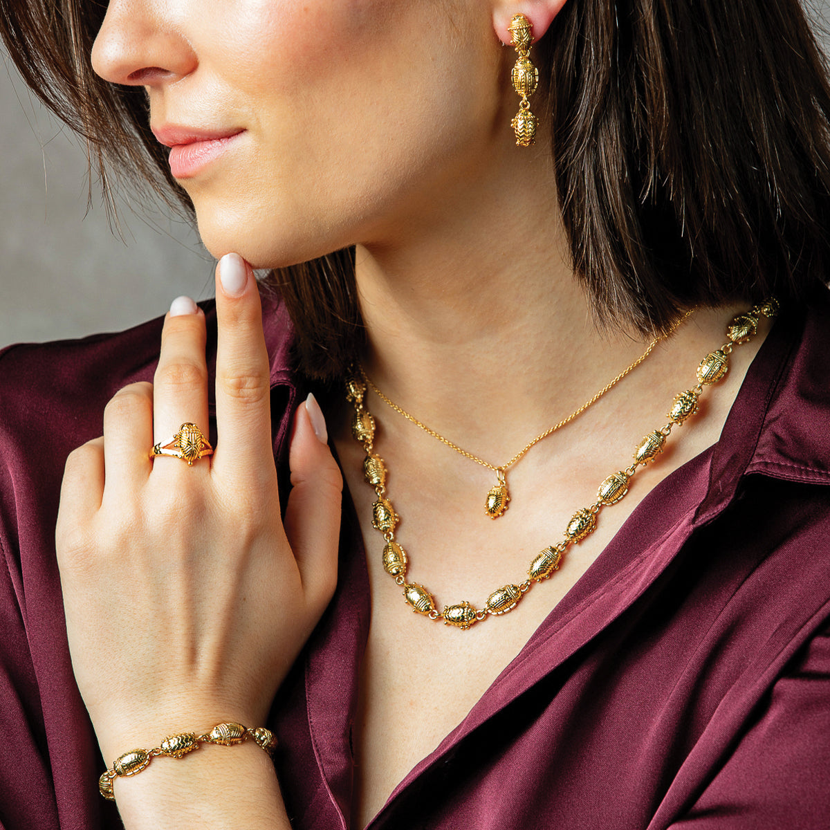 Scarab Petite Linear Link Bracelet, 6"+1" - Gold lifestyle 