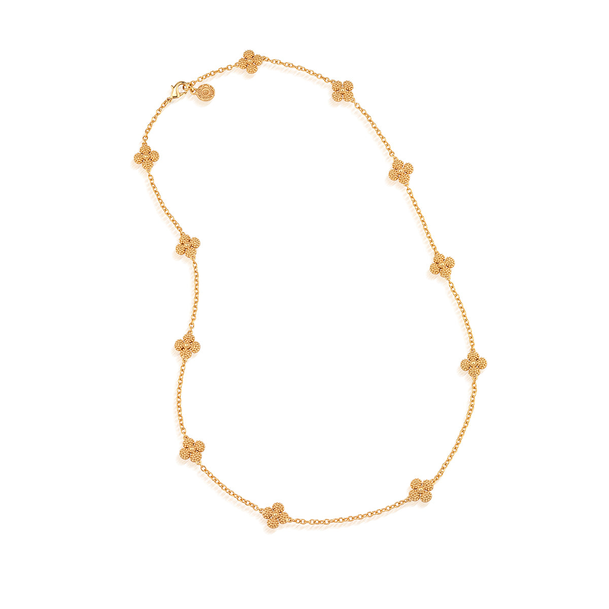 Berry Clover Double Sided Necklace, 28" - Gold full detail view of back of necklace 