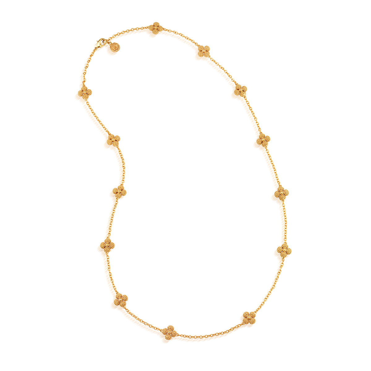Berry Clover Double Sided Necklace, 34" - Gold full detail view of back of necklace