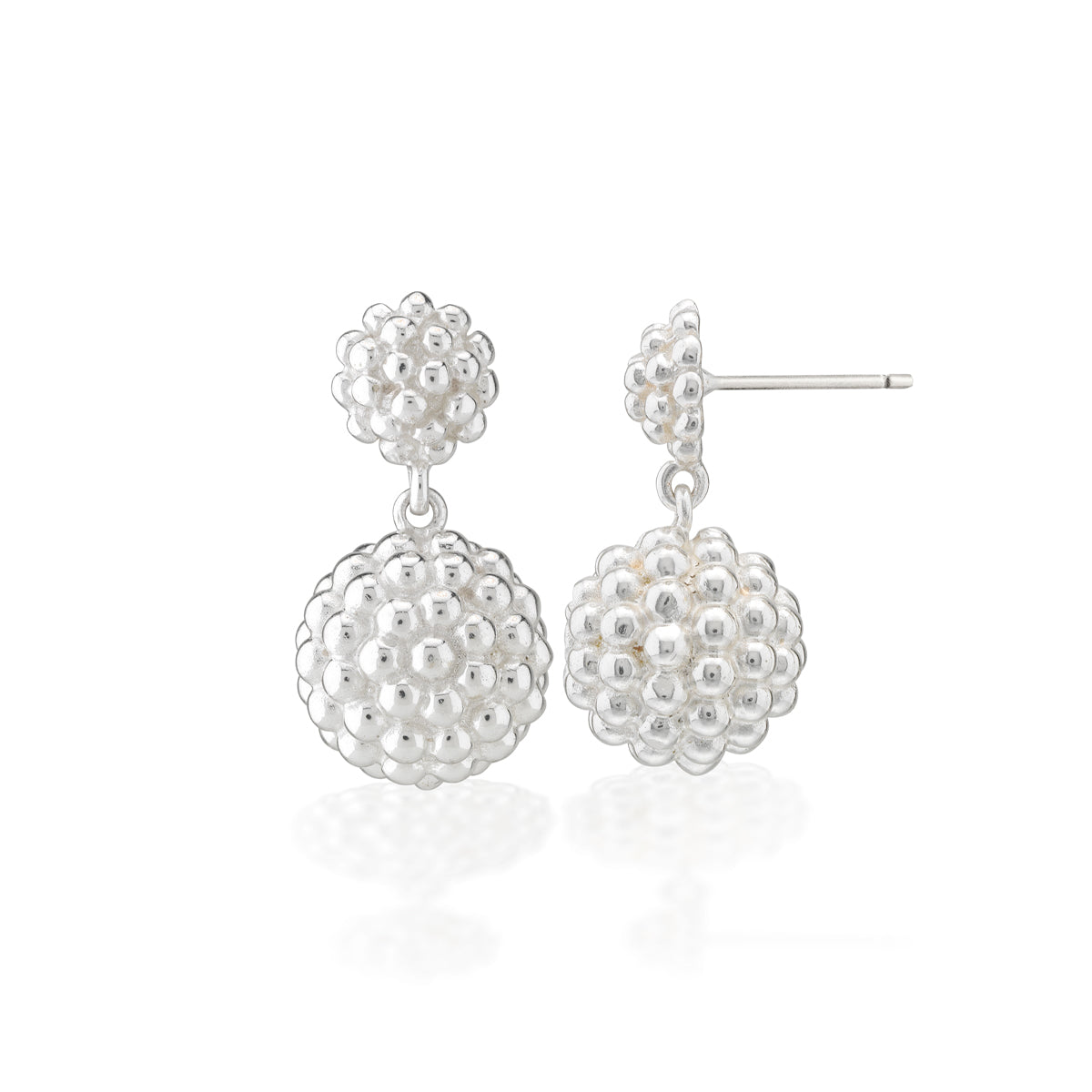 Berry Double Drop Earrings - Silver detail of front and side of earring