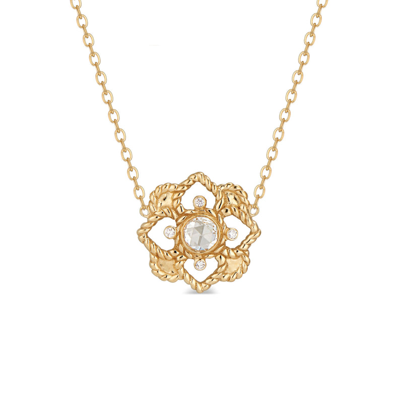 Fearless flowers who won’t give up until they reach the light they seek; this Daisy Pendant necklace is a gorgeous little blossom featuring diamonds set in 18K gold.