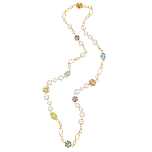 As we wander through the garden of life - we collect people and experiences creating a treasured bouquet out of our own lives.  Pearls symbolize strength and grace. Gemstones represent our loved ones. Wear this necklace and celebrate the choices, challenges and people we embrace as we grow. 