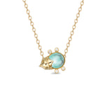 This precious little Lovebug necklace whispers words of love into the heart of the wearer. A single luminous blue topaz center stone is set in 18K gold with tiny, diamond feet. 