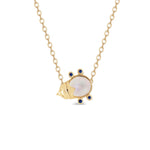 This precious little Lovebug pendant necklace whispers words of love into the heart of the wearer. A single, luminous rainbow moonstone center stone is set in 18K gold with tiny, blue sapphire feet.