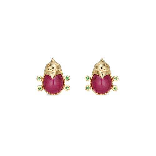 These precious little Lovebug stud earrings whisper words of love into the ears of the wearer. Ruby center stones are set in 18K gold with tiny, tsavorite feet. 
